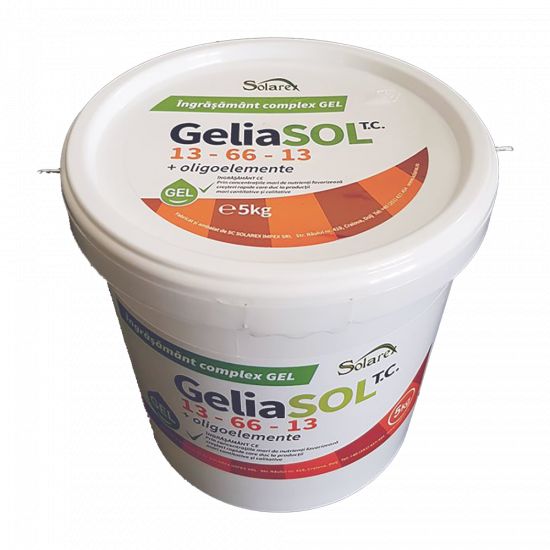 Ingrasamant sub forma de gel GeliaSol, NPK, azot 13 % – potasiu 66 % – fosfor 13 % +MgO + Me, 12 Kg, Solarex