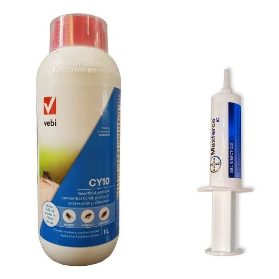 Set dezinsectie insecticid CY10 -1L si Maxforce gel 20 gr Bayer, anti insecte taratoare, zburatoare, gandaci, plosnite, tantari, muste