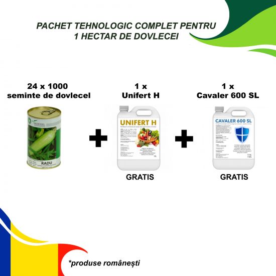 Pachet tehnologic complet pentru 1 HECTAR DE DOVLECEI (24000 seminte de dovlecel + 10 litri de fungicid Cavaler + 10 litri ingrasamant foliar Unifert)