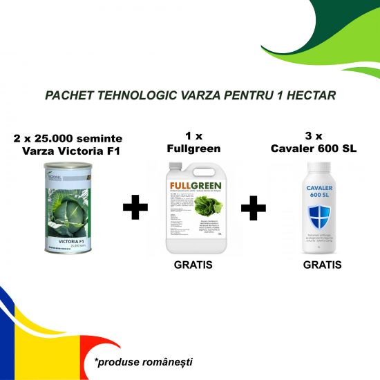 Pachet tehnologic complet pentru 1 HECTAR DE VARZA  (50.000 seminte de varza+ 3 litri de fungicid Cavaler + 10 litri ingrasamant foliar Nutri Green Top