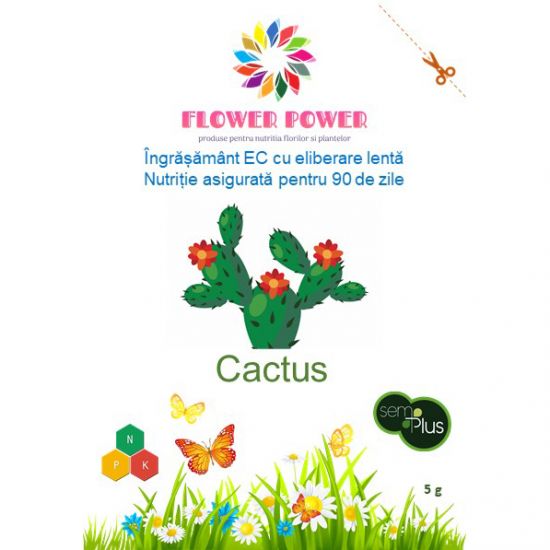Ingrasamant Flower Power pentru cactusi cu eliberare lenta, efect 90 zile, 5 grame, SemPlus