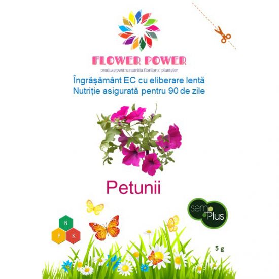 Ingrasamant Flower Power pentru petunii cu eliberare lenta, efect 90 zile, 5 grame, SemPlus