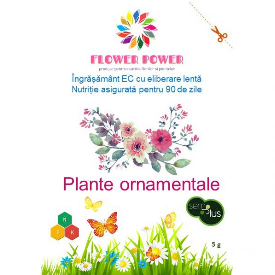 Ingrasamant Flower Power pentru plante ornamentale cu eliberare lenta, efect 90 zile, 5 grame, SemPlus