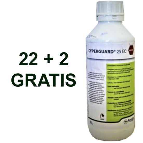 Pachet promotional Insecticid Cyperguard 25 EC, 1 litru, 22 bucati + 2 bucati GRATIS