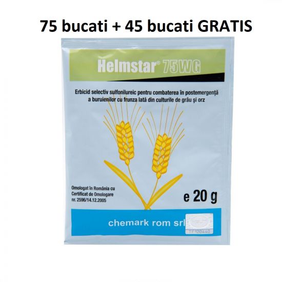 Pachet promotional erbicid Helmstar  75 WG (tribenuron-metil 75%), 20 grame, 75 bucati+ 45 bucati GRATIS