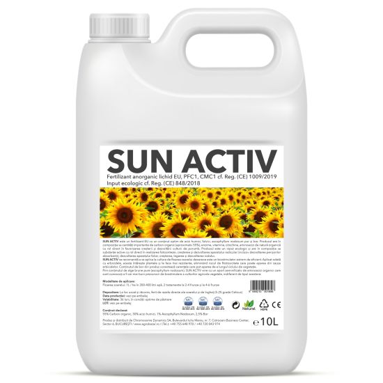 SUN ACTIV (1+1 GRATIS), fertilizant anorganic lichid special pentru cultura de floarea soarelui, 2 x bidon 10L