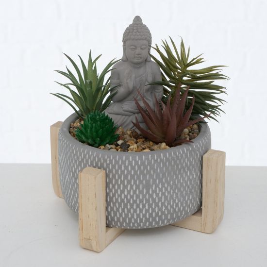 Planta artificiala in ghiveci gri Buddha Namana 16/16 cm