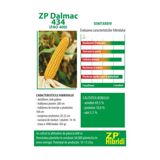 Seminte Porumb ZP 434/Dalmac (FAO 400), 25.000 boabe, Ciproma